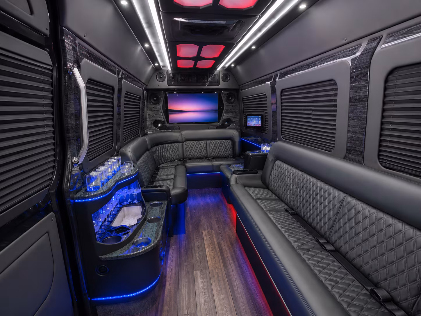 meridian 15 passenger party bus inside