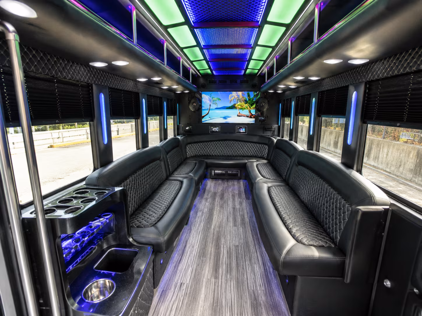 meridian 18 passenger party bus inside