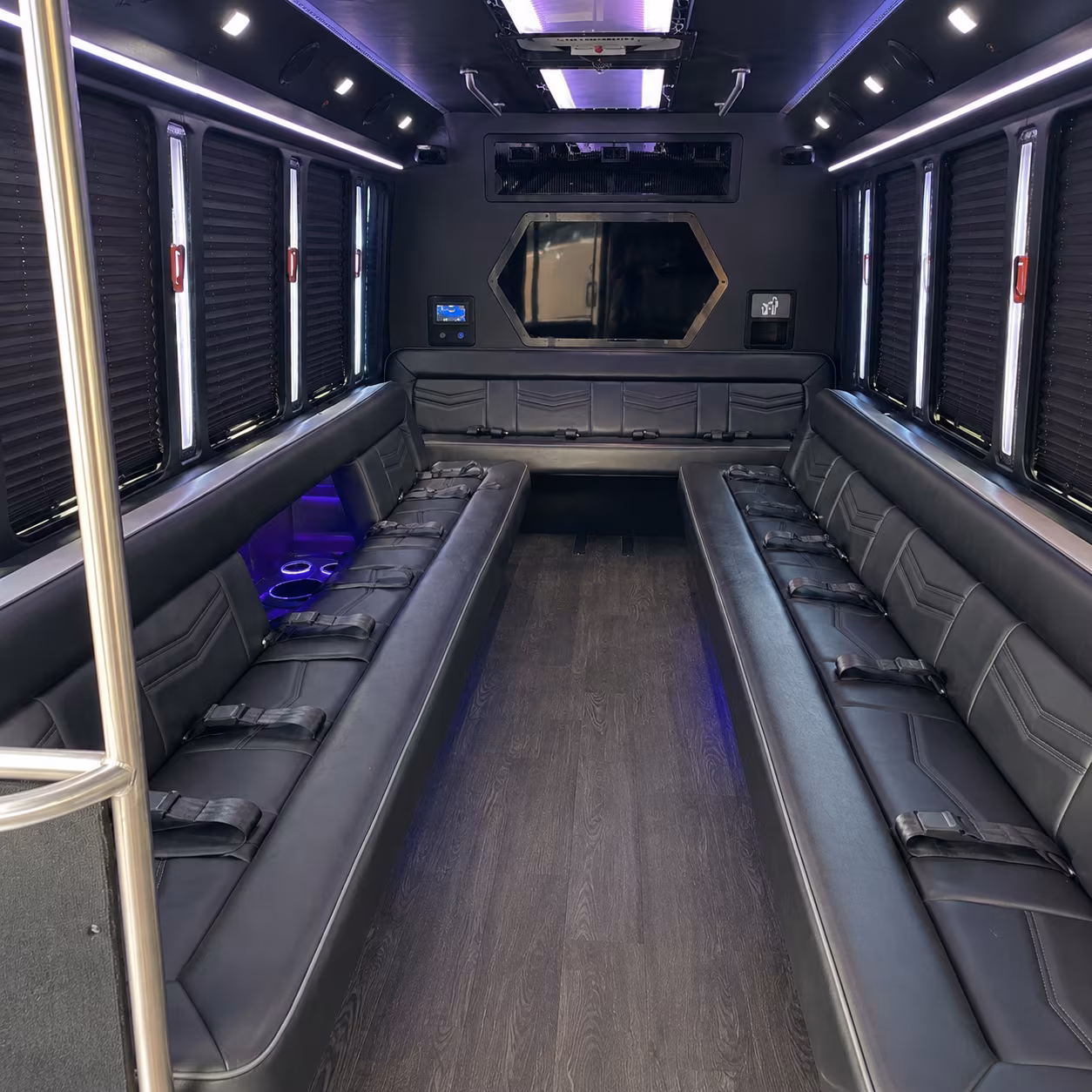 meridian 18 passenger party bus interior
