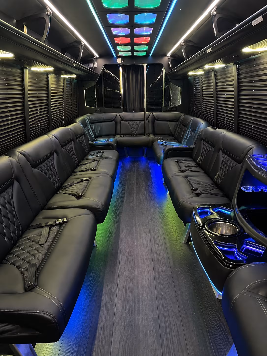 meridian 20 passenger party bus interior