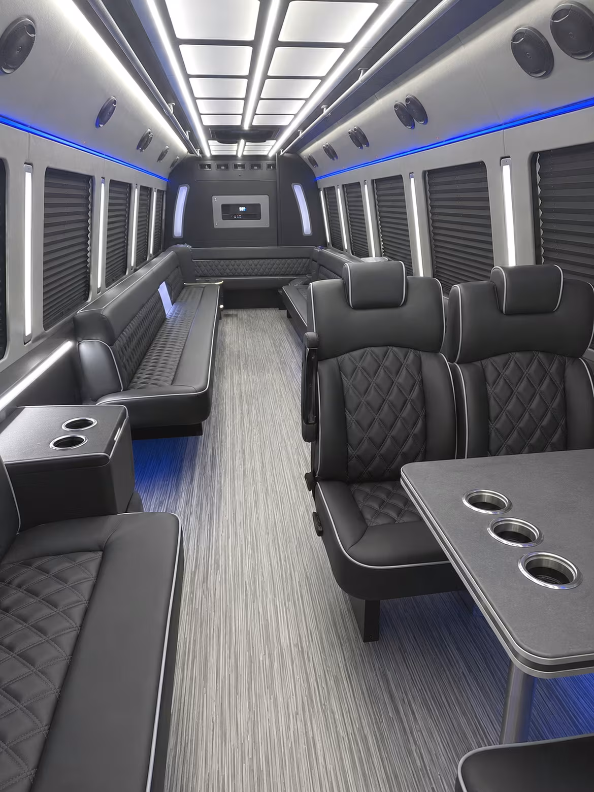 meridian 25 passenger party bus inside