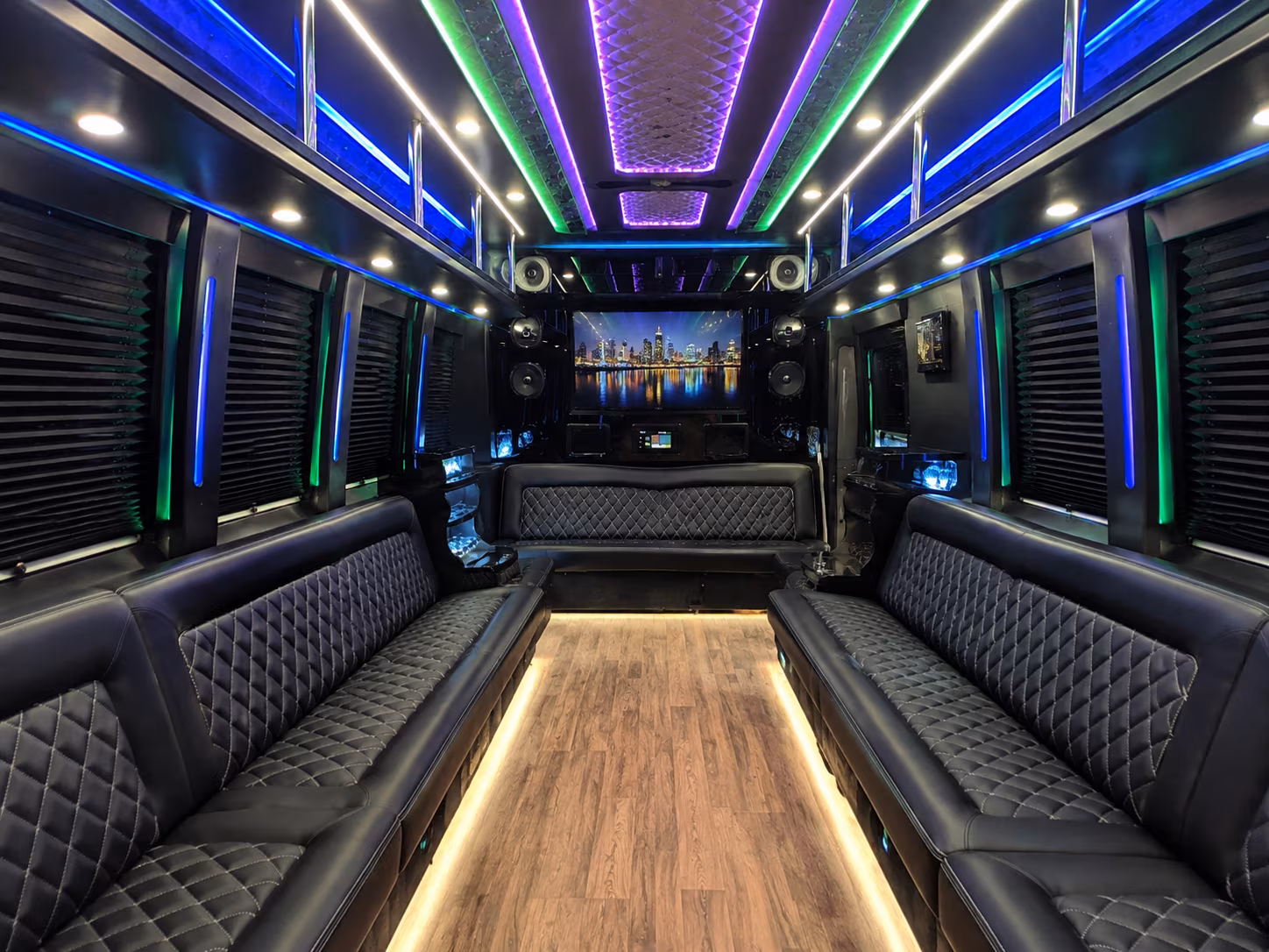 meridian 25 passenger party bus interior