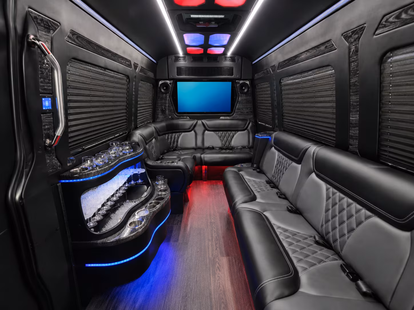 meridian 50 passenger party bus interior